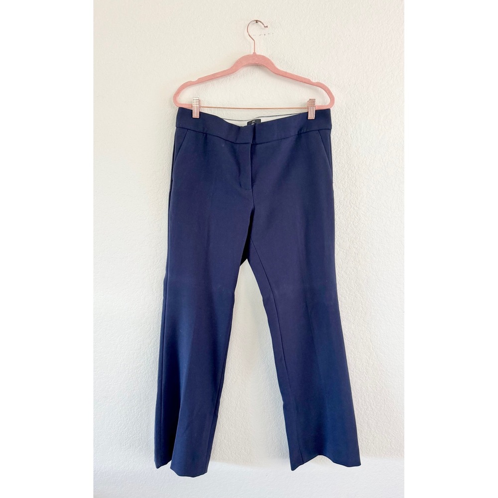 J.Crew 365 Edie Trousers Navy Blue Solid Mid Rise Straight Leg Pants 12P